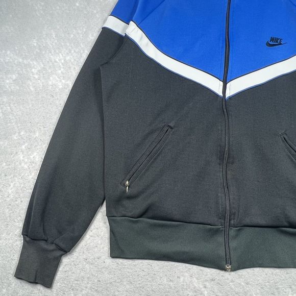 VTG NIKE Spell Out Swoosh Track Jacket Men’s Medium Blue Sweatshirt 80s Blue Tag - Picture 4 of 10